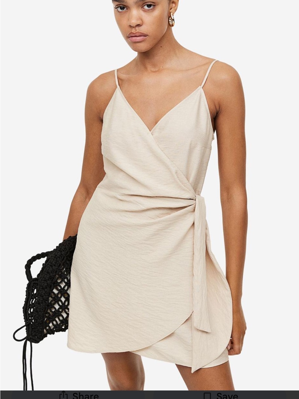 H&M Cream Wrap Spaghetti-Strap Mini Dress